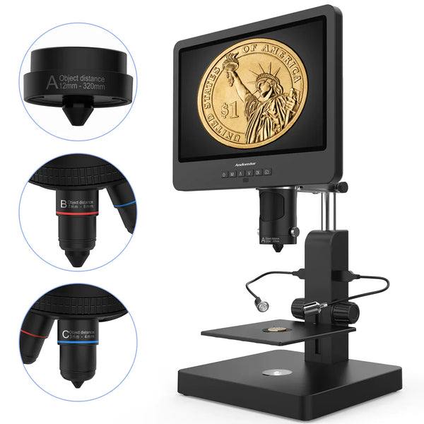 Andonstar 3 Lenses HDMI 10.1 Inch LCD Coin Digital Microscope AD249S-P