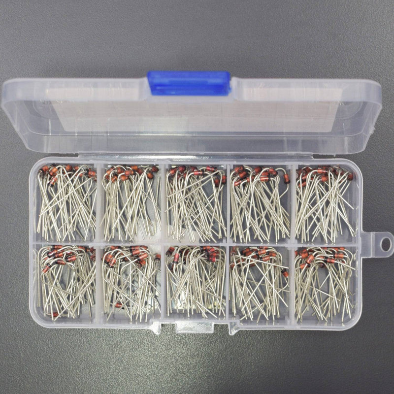 Zener Diodes Kit, 1W Axial Leads Through Hole Power Diode Assorted Assortment Box Kit Set, 1N4738~1N
