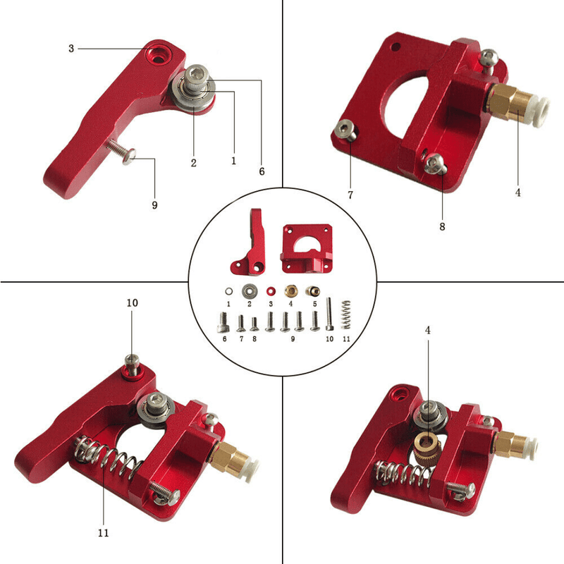 Extruder Kit Left Side Upgraded Red MK8 All Metal Bowden for 1.75mm Filament