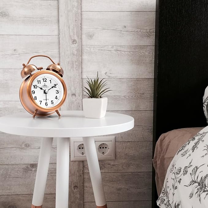 Twin Bell Analog Alarm Clock – Copper Finish | Loud Alarm for Heavy Sleepers