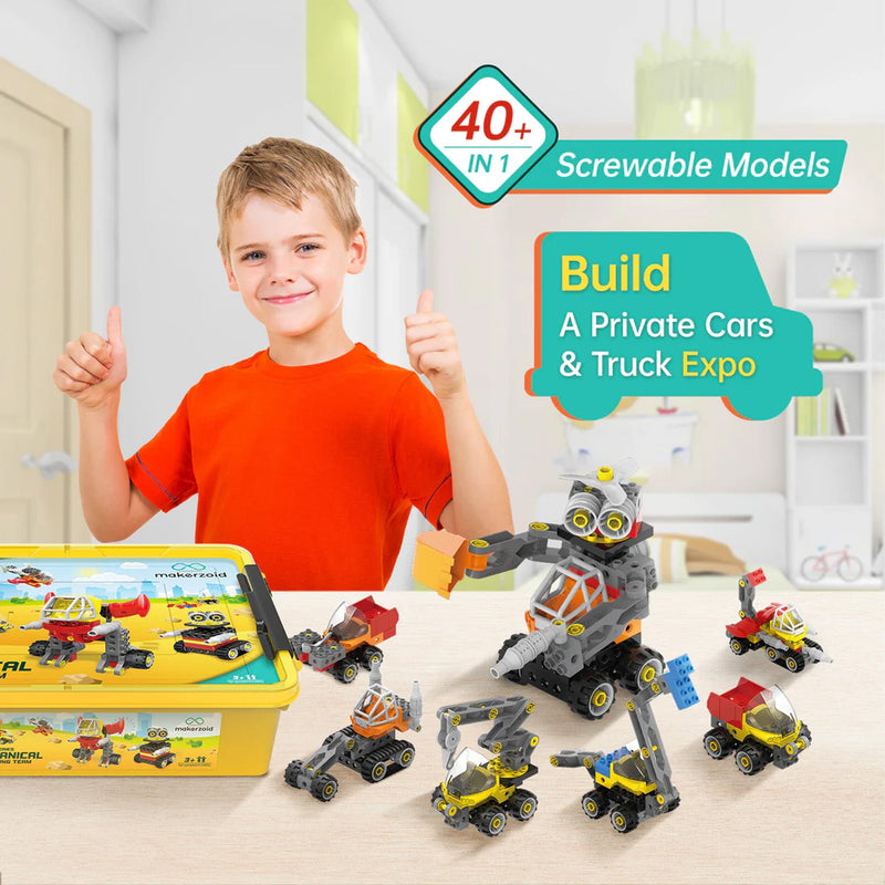 makerzoid 40-in-1 Big Building Blocks STEM Building Toys Mechanical Engineering Building Set For Kids STEM Learning Toys for Boys and Girls Educational Construction Toys 3+ Years Olds