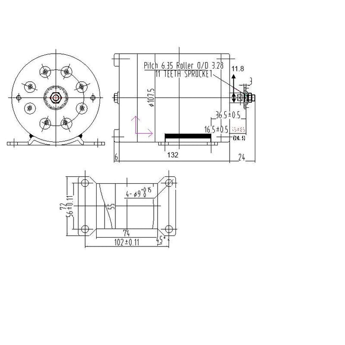 MY1020 Unite 36V 1000W Brushed Permanent Magnet Electric Motor E-Bike Scooter Bicycle