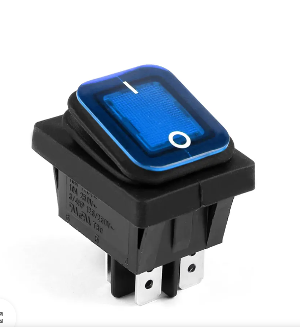 16A/125V 20A/250V AC Waterproof Blue DPST Rocker Switch with Blue LED