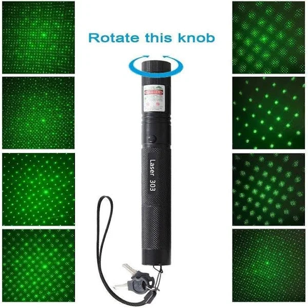 Rechargeable 303 Green Laser Pointer, Party Pen Disco Light, Star Head Adjustable with Safety Key & Charger
