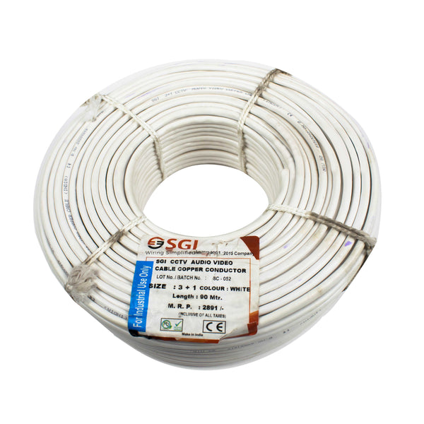 CCTV Wire Cable 3+1 ALL Copper + Only Brading Alloy (90 Meter)