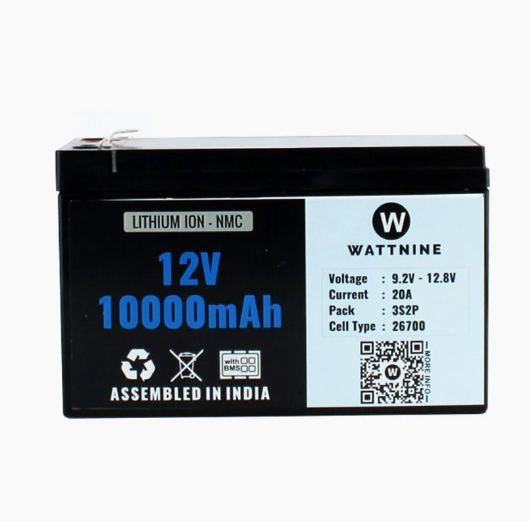 Wattnine 12V 10000mAh 20A Lithium ion NMC Battery