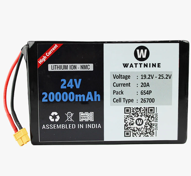 Wattnine 24V 20000mAh Lithium ion NMC Battery