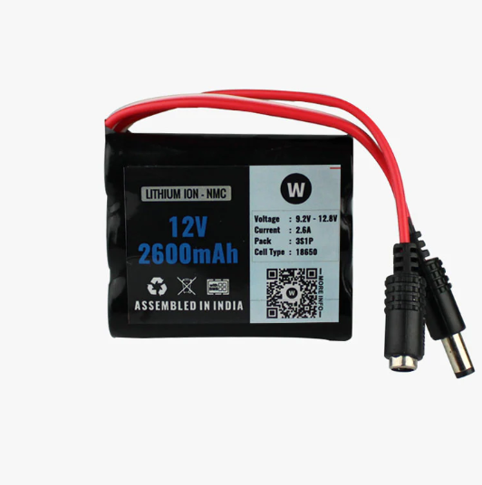 Wattnine 12V 2600mAh 2.6A Lithium ion NMC Battery Include BMS