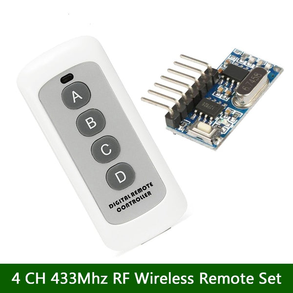 Qiachip 4 Buttons 433MHz Universal 4 CH RF Wireless Remote Control Transmitter Receiver Set