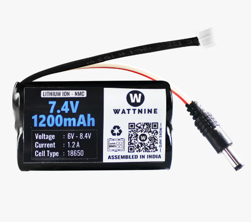 Wattnine 7.4V 1200mAh Rechargeable Lithium ion NMC Battery