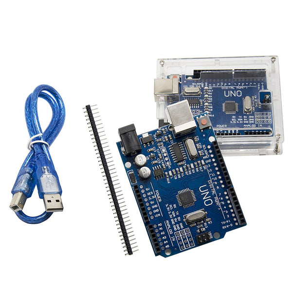 UNO R3 CH340G ATMega328P compatible with arduino + Cable + Transparent Acrylic Case For Uno R3