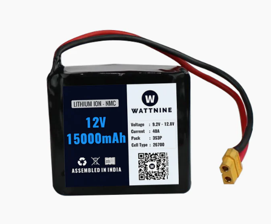 Wattnine 12V 15000mAh Lithium Ion NMC Rechargeable Battery