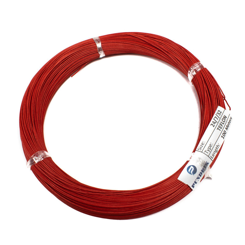 24 AWG Multi-Strand Teflon Wire 24/7/32 (Red) 100 Meter