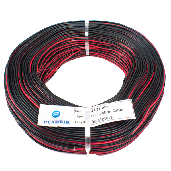 28 AWG Single Strand 2 Wire Ribbon Cable 90 Meter (Red & Black) 1/0.35mm