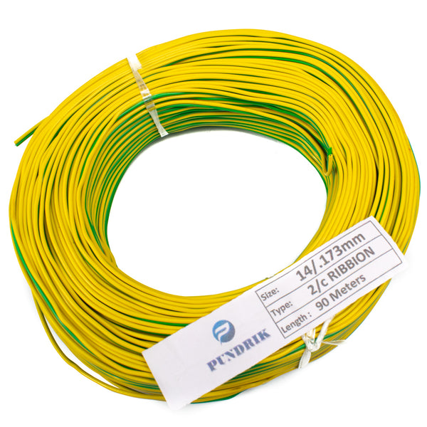22 AWG Multi Strand 2 Wire Ribbon Cable 90 Meter (Yellow & Green) 14/0.173