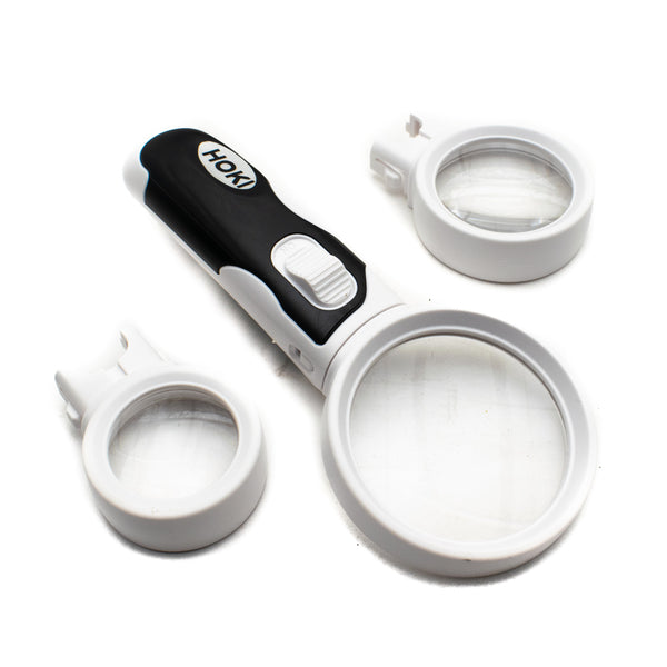 Interchangeable Magnifying Glass with LED Light - 3 Lens Set (2x + 3.5x + 10x)