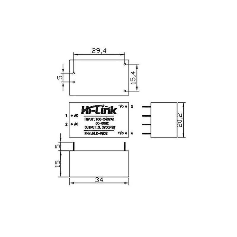 Hi-Link PM12 12V 3W AC-DC Power Converter (AC to DC Switch Power Supply Module)