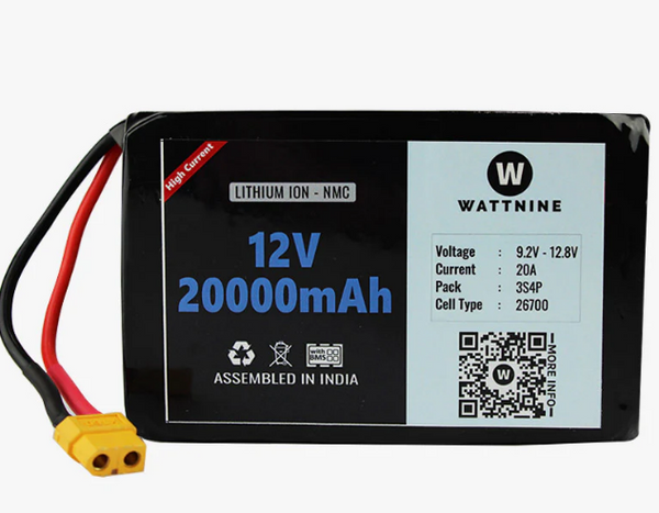 Wattnine 12V 20000mAh Lithium Ion NMC Rechargeable Battery