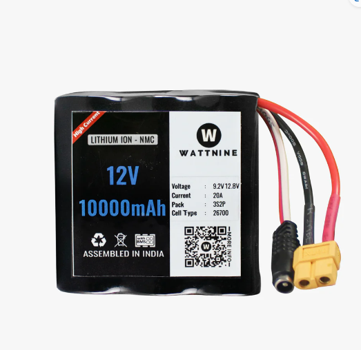 Wattnine 12V 10000mAh 20A Lithium Ion NMC Battery For Industrial Application
