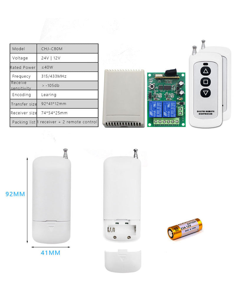 12V/24V 433mhz Frequency wireless remote motor Forward Reverse 2 Channel control switch