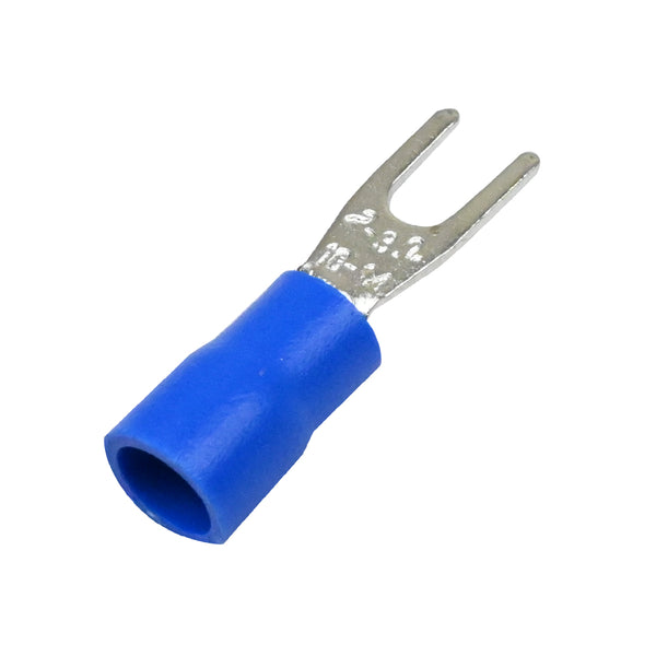 3.1mm Insulated Blue Crimp Fork Terminal For 14-13 Gauge Wire